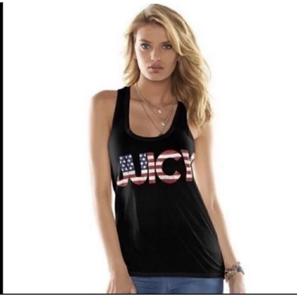 JUICY By Juicy Couture Rhinestone Bling USA Flag 4th of July Tank 1X - Picture 1 of 6